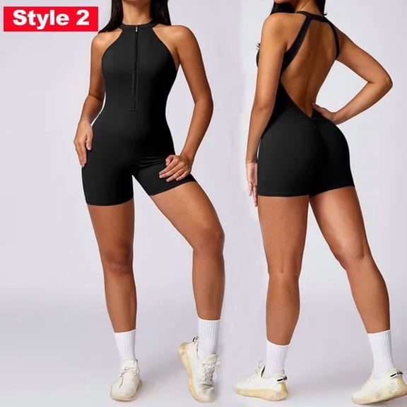 Sexy Hollow Backless Sporty Jumpsuits Fitness Overalls for Women Scrunch Workout Rompers One Pieces Sport Suit Zip Gym Jumpsuit (8699 Black,S)