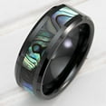 thumbnail image 2 of Fashion 8mm Men's Black Stainless Steel Ring Colorful Abalone Shell Inlay Beveled Edged Titanium Ring Men's Wedding Band Style7 11, 2 of 6