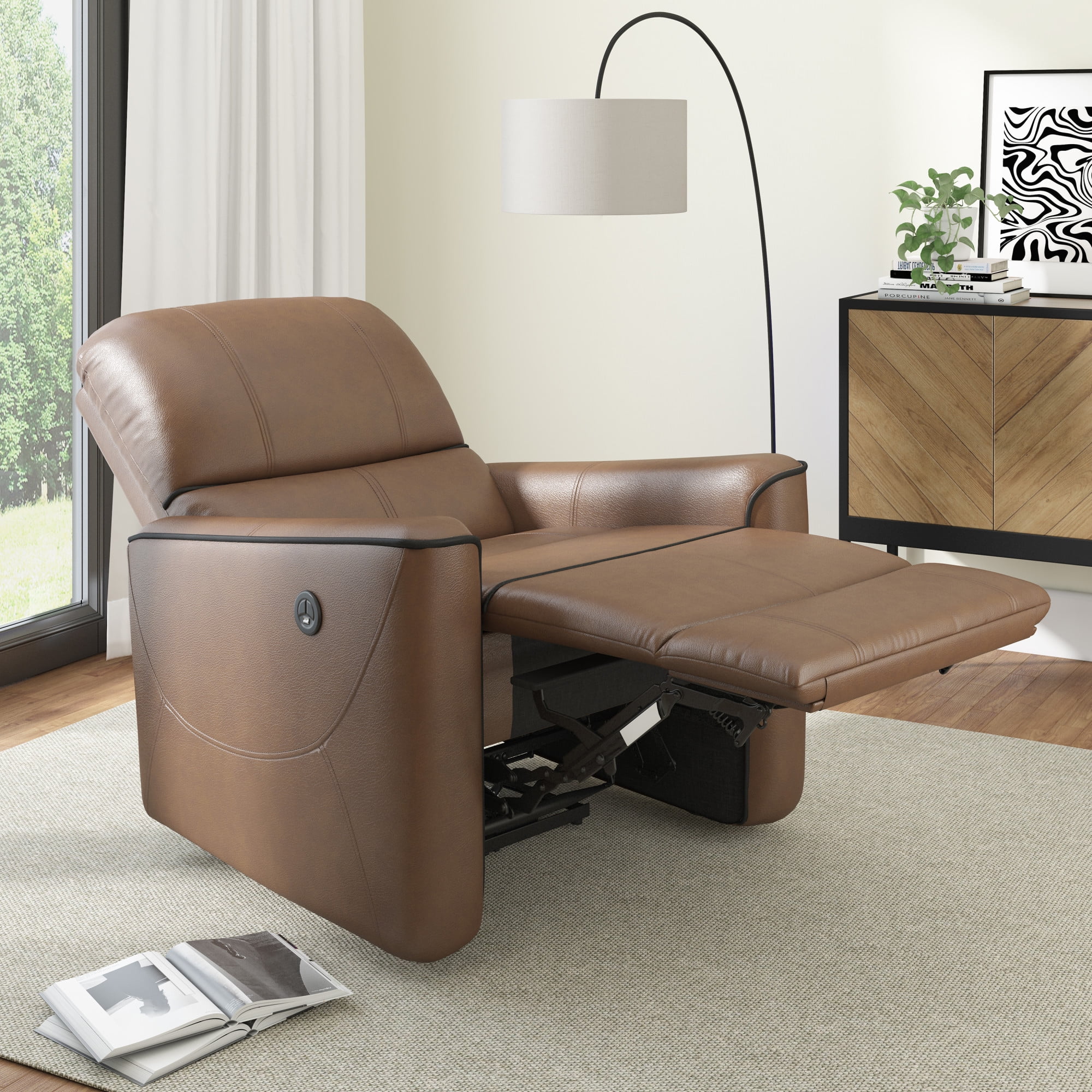 Hillsdale Provenza Faux Leather Power Recliner with USB Port, Saddle Brown