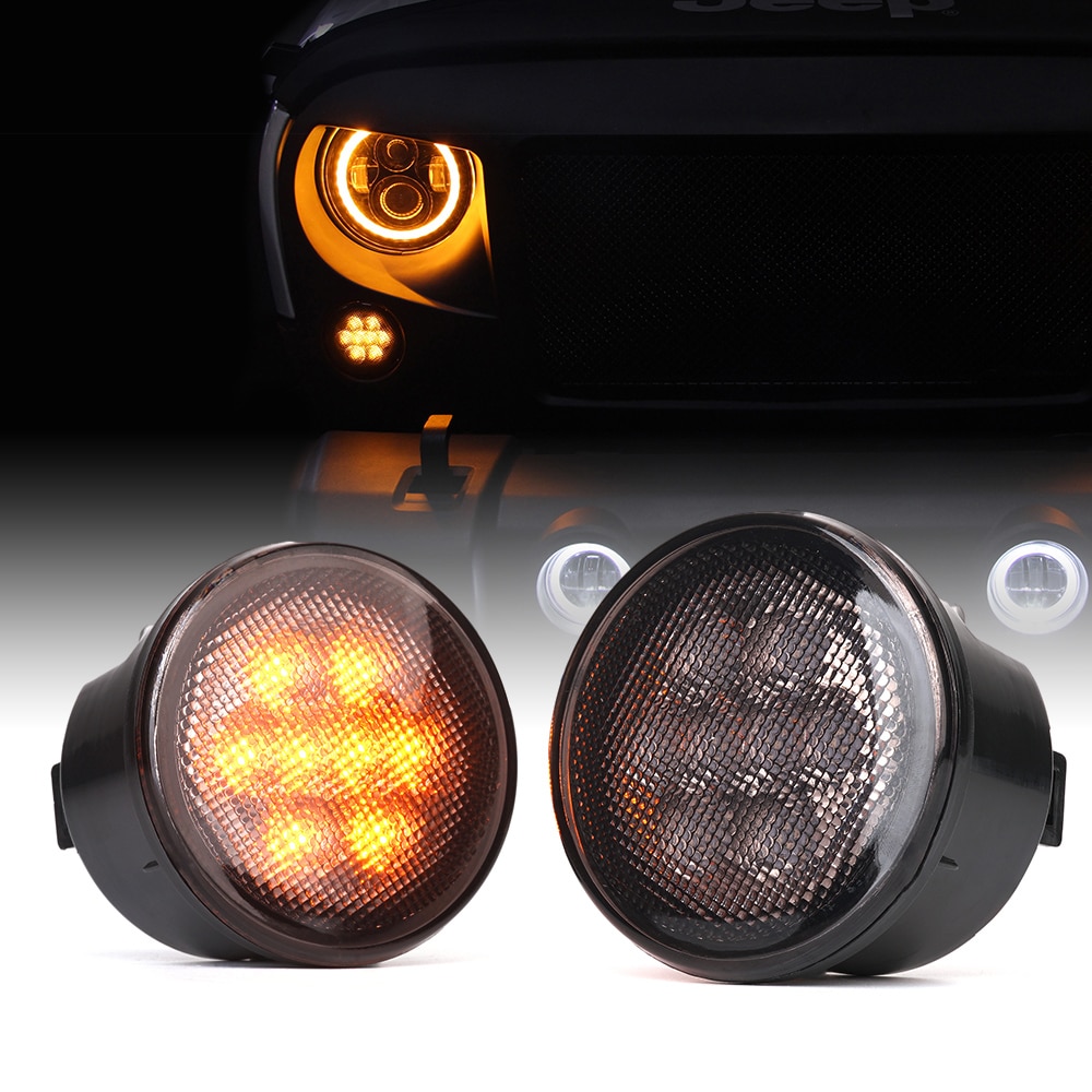 Xprite G2 LED Amber Turn Signal Light with Smoke Lens for 0718 Jeep