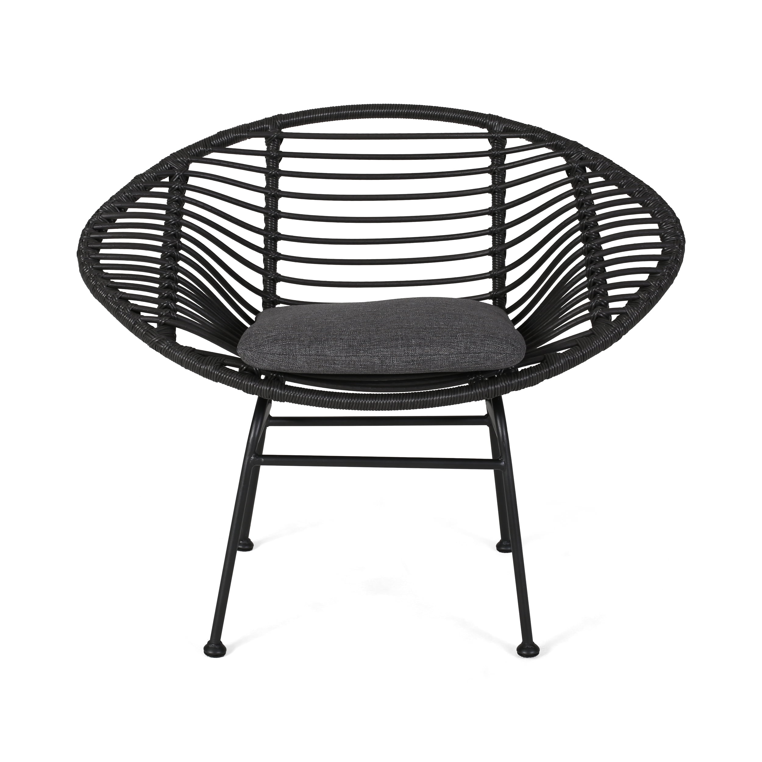 Outdoor Wicker Basket Style Single Chair, Unique Shaped Seat for Patio Garden, Gray