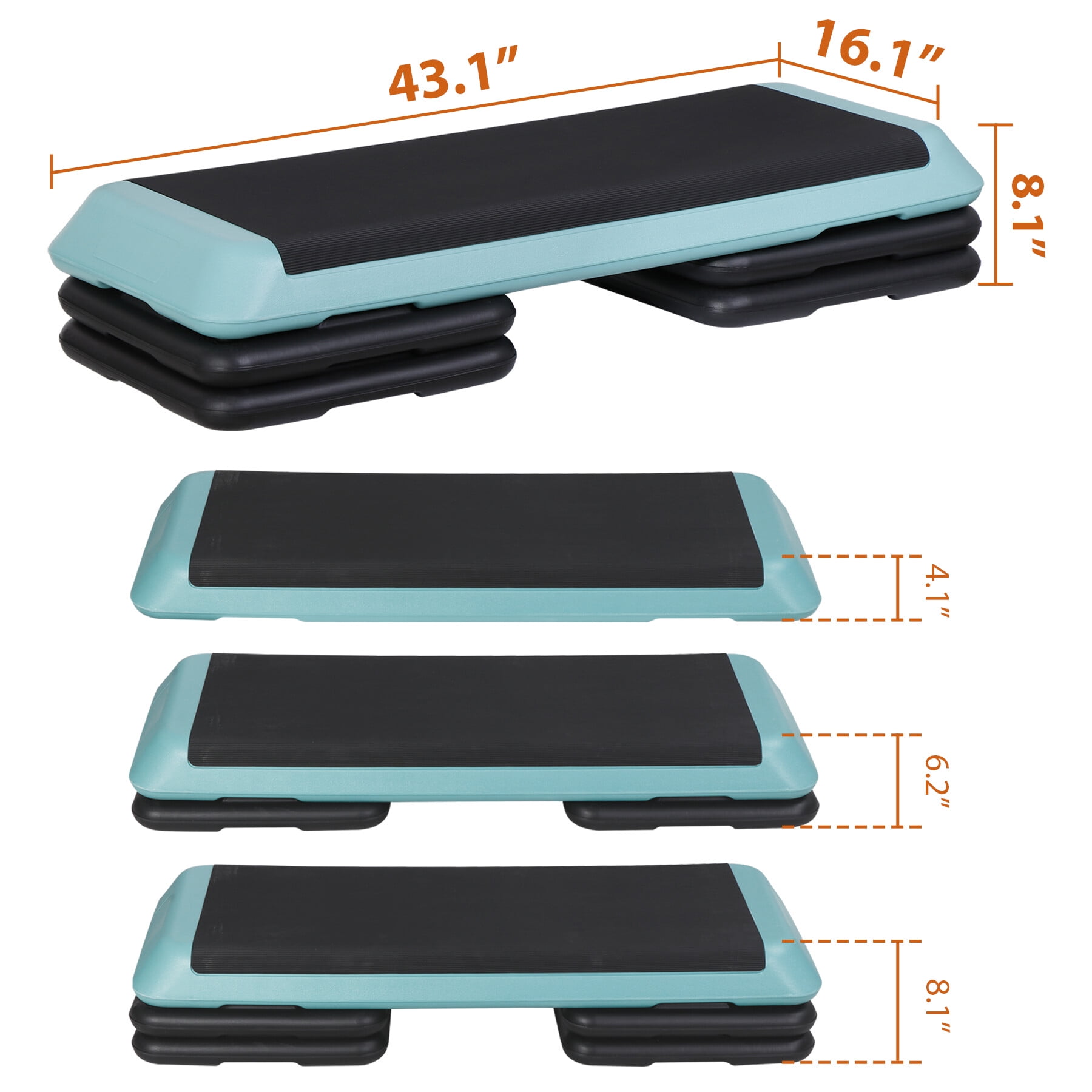 ZENSTYLE 43'' Aerobic Exercise Stepper Platform Adjustable Fitness Stepper W/4 Risers Green
