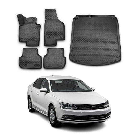 Custom Floor Mats & Cargo Liners for VW Jetta A6 2011-2018 Hybrid Black 5 Pcs
