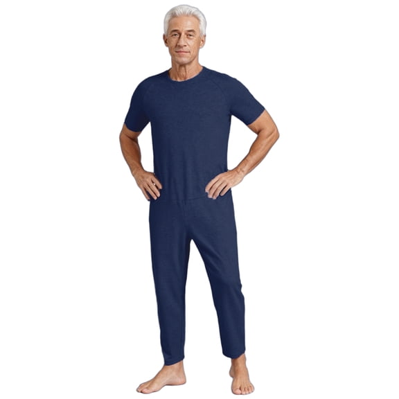 Xnihocha Men's Special Need Clothing Security Back-zip Jumpsuit Easy Care Romper For Elderly Limited Mobility Dark Blue M