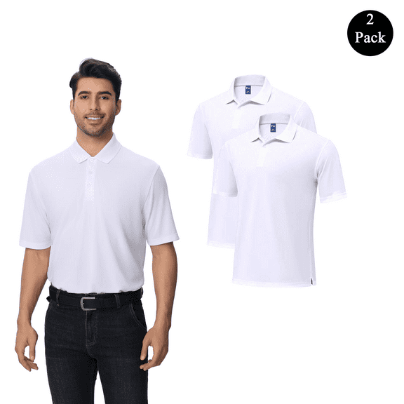 Zfeel Men's Dry Fit Performance Polo Shirt, Moisture-Wicking UV Protection, Pack 2, White Polo, S