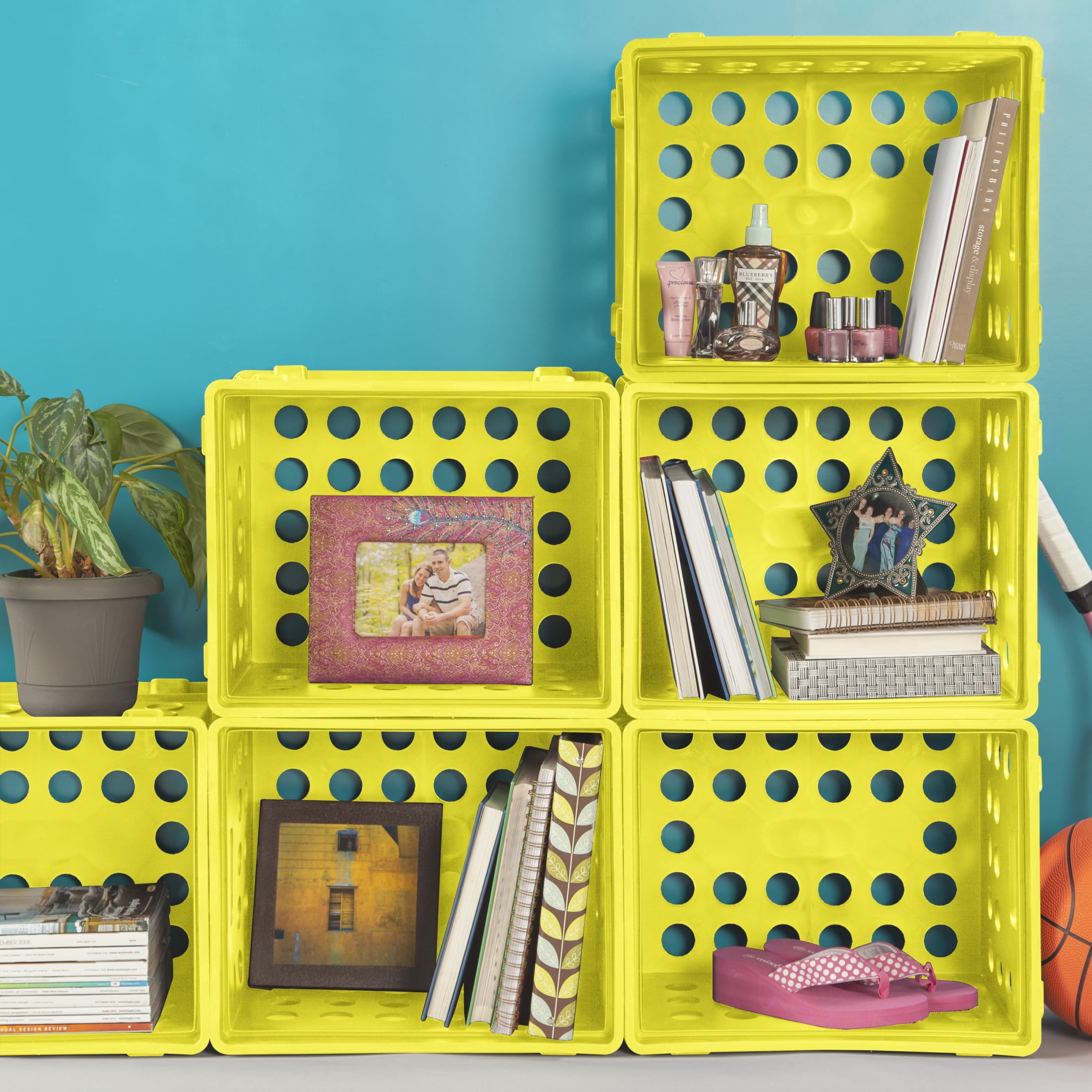 Sterilite File Crate, Versatile Plastic Bin with Through Handles, Letter or Legal-sized File Storage, Stackable, Lemon Lime