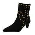 thumbnail image 3 of Leozcaa Womens Pointed Toe Wide Calf Ankle Booties Rhinestone Stiletto Heel Mid Calf Winter Short Boots, 3 of 9