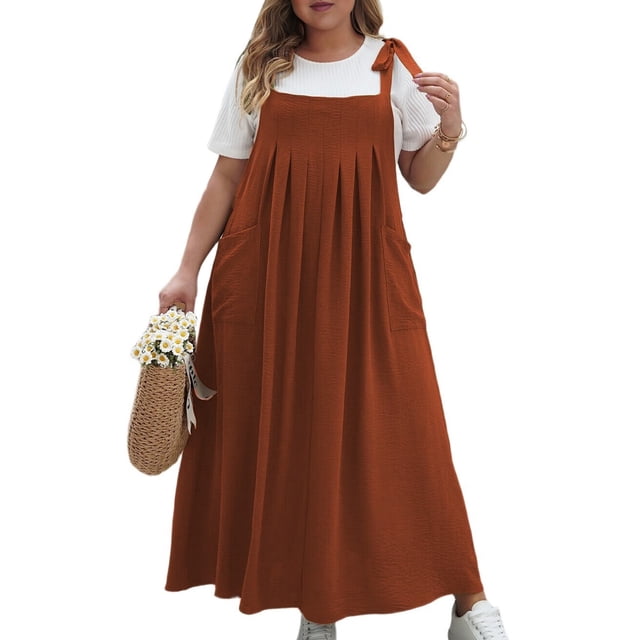 Vestido de Verano para Mujer, Talla Grande, Informal, Sin Mangas, con Tirantes Finos, para Playa Caqui XL