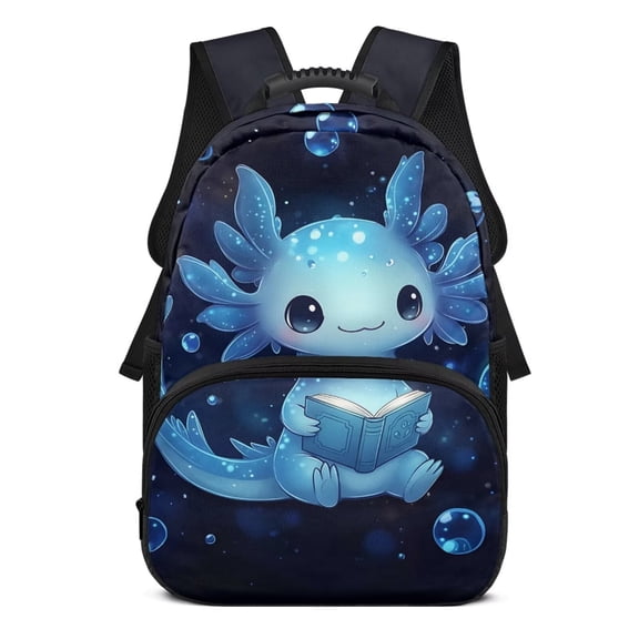Aplkyhs Blue Axolotl School Backpack for Boys Girls Ages 6-18 Large Capacity Lightweight Water Resistant Ergonomic Padded Straps for Elementary Middle High School Back to School