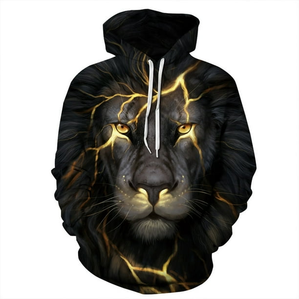 Redcolourful Unisex Casual Long Sleeve Hoodie 3d Lion Printed Hooded Sweatshirt Pullover Tops Black Lion L Other