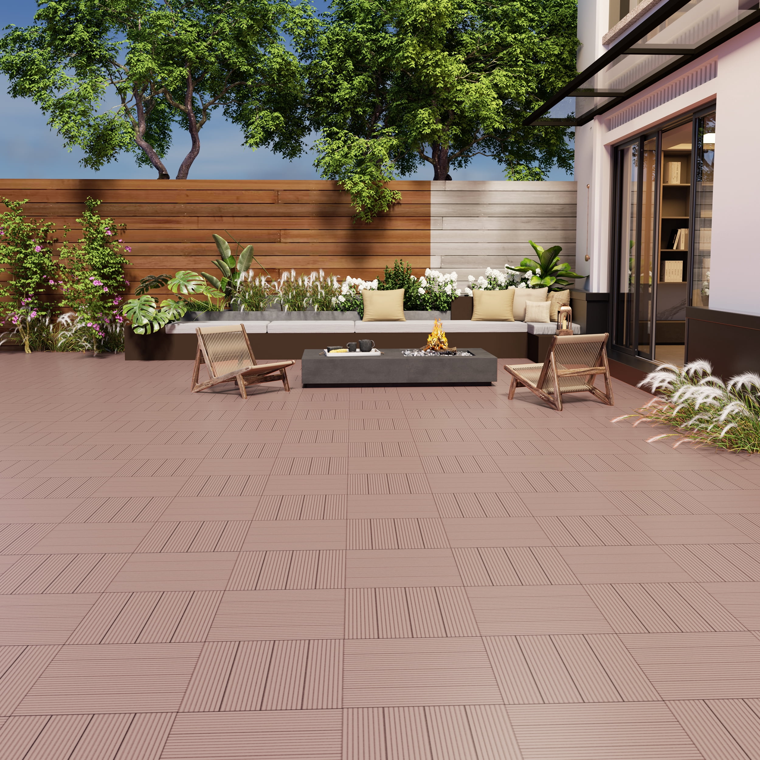 TrumanPick 36 PCS Deck Tiles Patio Pavers Interlocking Flooring Tiles 12"W x 12"L Waterproof Outdoor Flooring for Patio Garden Balcony Backyard All Weather Use, Brown