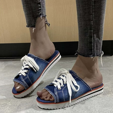 

Hvyesh Flat Sandals for Women Dressy Summer Outerwear Summer Round Toe Slippers Fashion Canvas Beach Shoes Sandals Flat Casual Frenulum Flip-flops Size 6