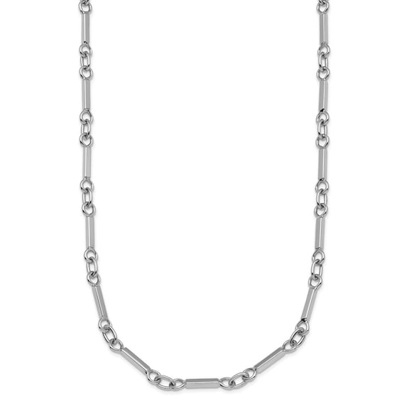 Auriga Fine Jewelry 14K White Gold Polished Bar and Link Chain Necklace for Women 18"