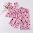 thumbnail image 3 of ATOGUTA Girls Clothes Ruffle Short Sleeves Crewneck Tops and Wide Leg Pants Cute Summer 2 Pieces Short Sets Size 2T-11, Multicolor, 3 of 7