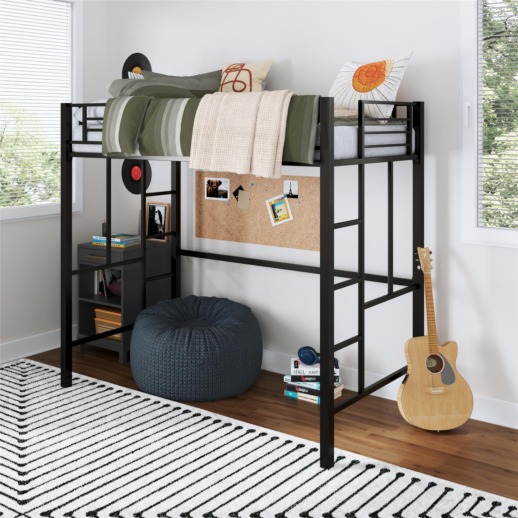 Your Zone Brittain Twin Metal Loft Bed, Black