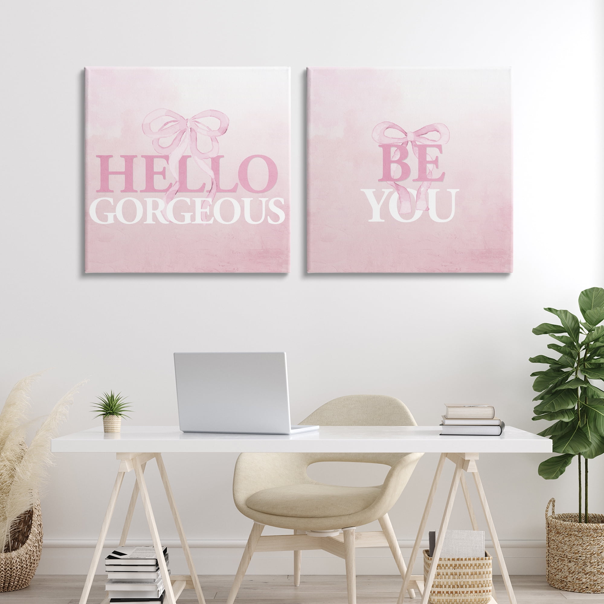 Pink Feminine Empowerments 2 Piece Canvas Wall Art Set, design by Kim Allen