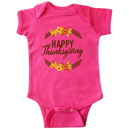 

Inktastic Happy Thanksgiving with Fall Floral Gift Baby Boy or Baby Girl Bodysuit