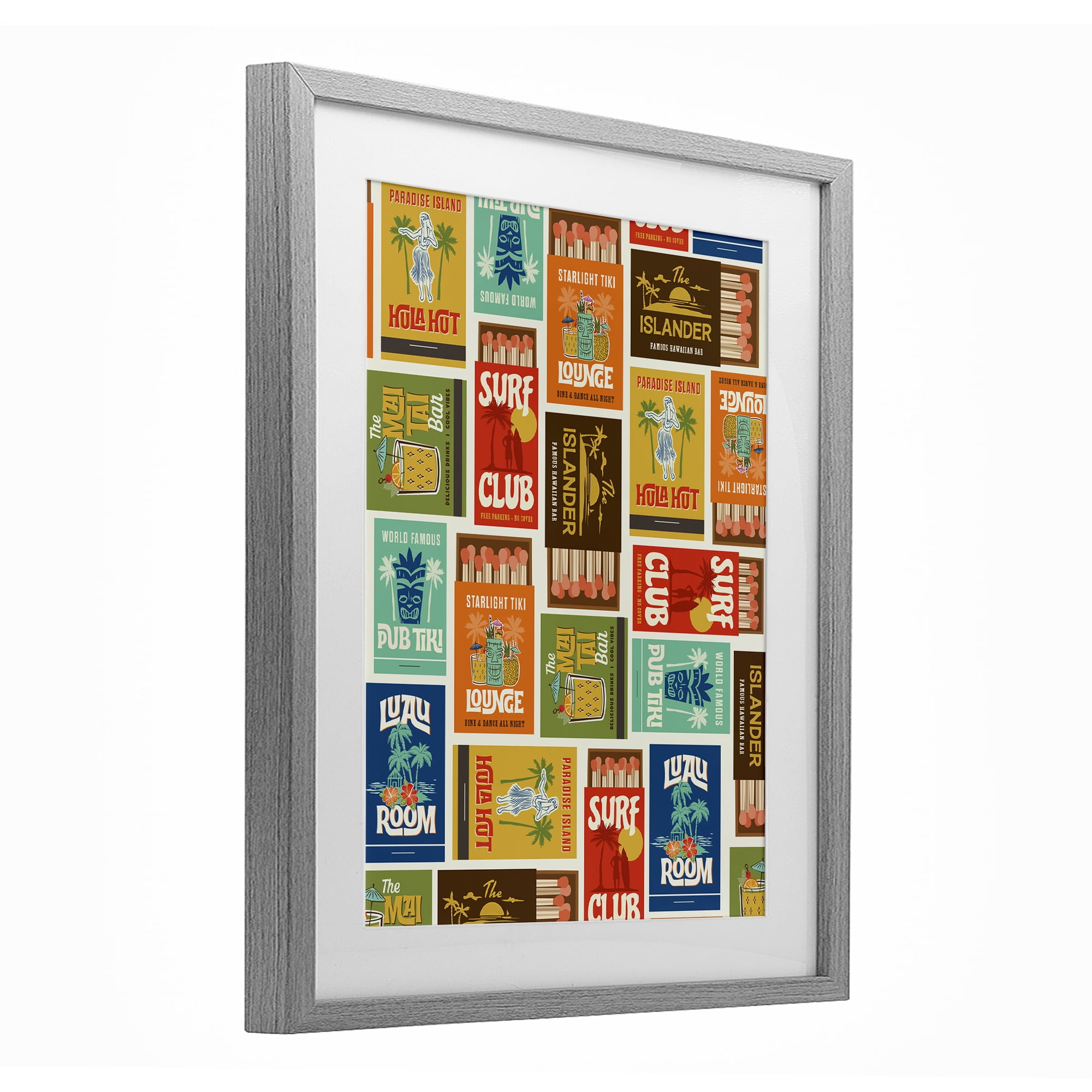 Stupell Industries Vintage Tropical Match Boxes Gray Framed Print Under Glass, design by Emily Dumas