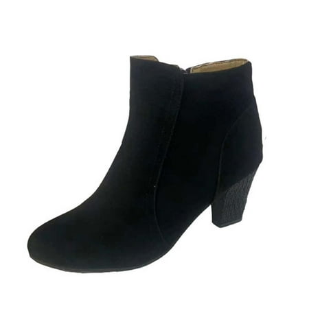 

Stamzod Clearance Women s Fashion Solid Color Flock Boots Chunky Heel High-Heels Short Boots Round-Toe Boots