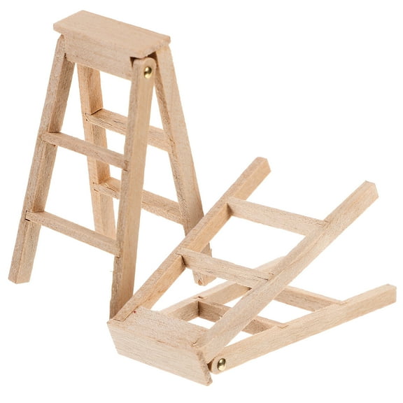 RENACLIPY Wooden Step Ladder for Dollhouse Accessories, Light Brown Model, 2 Pieces Miniature Furniture