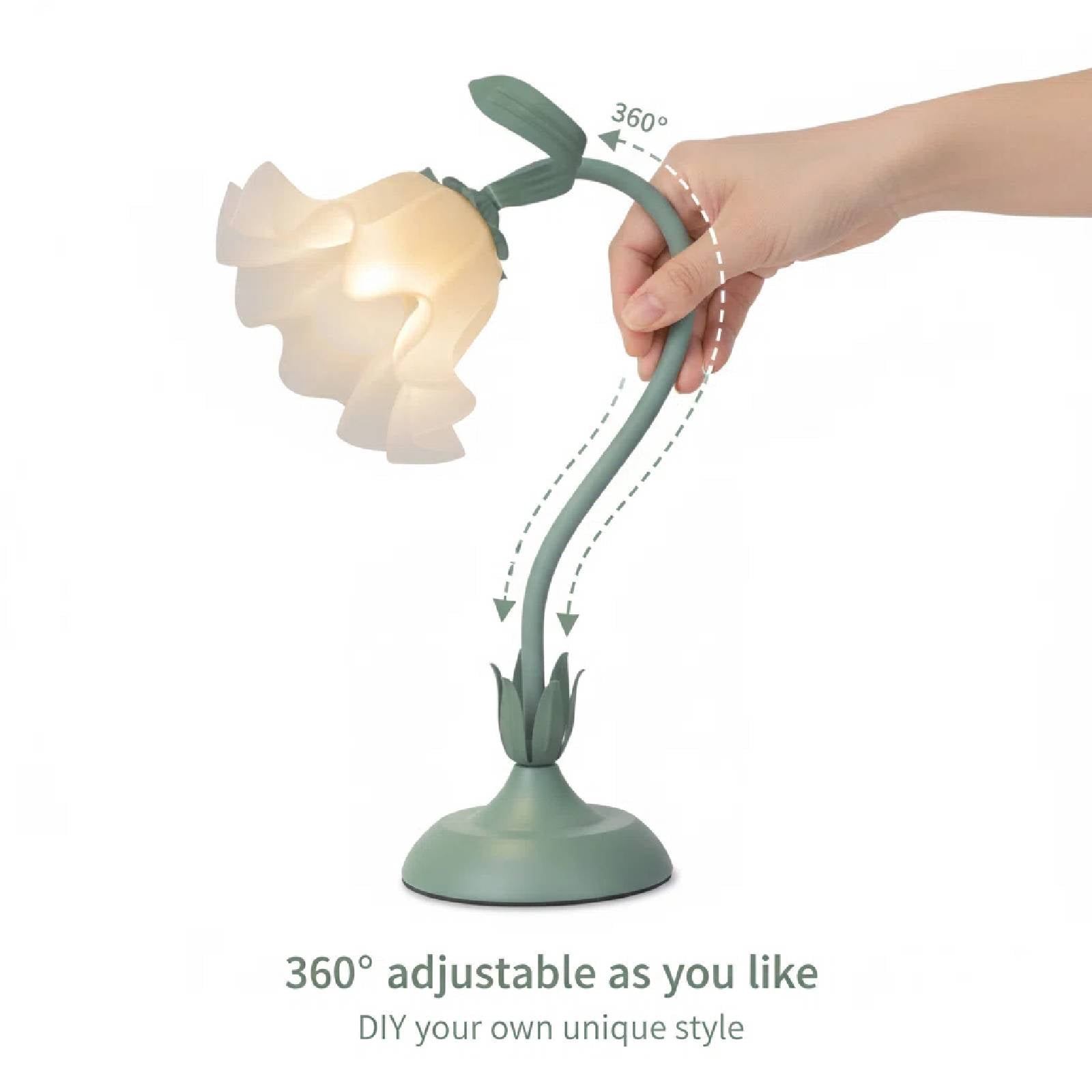 Floral Table Lamp with Adjustable Gooseneck, 3 Color Temperatures Bedside Lamp, E26 Base for Bedroom