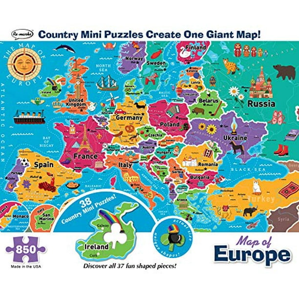 Remarks Map of Europe 850 Piece Jigsaw Puzzle with Mini Poster and