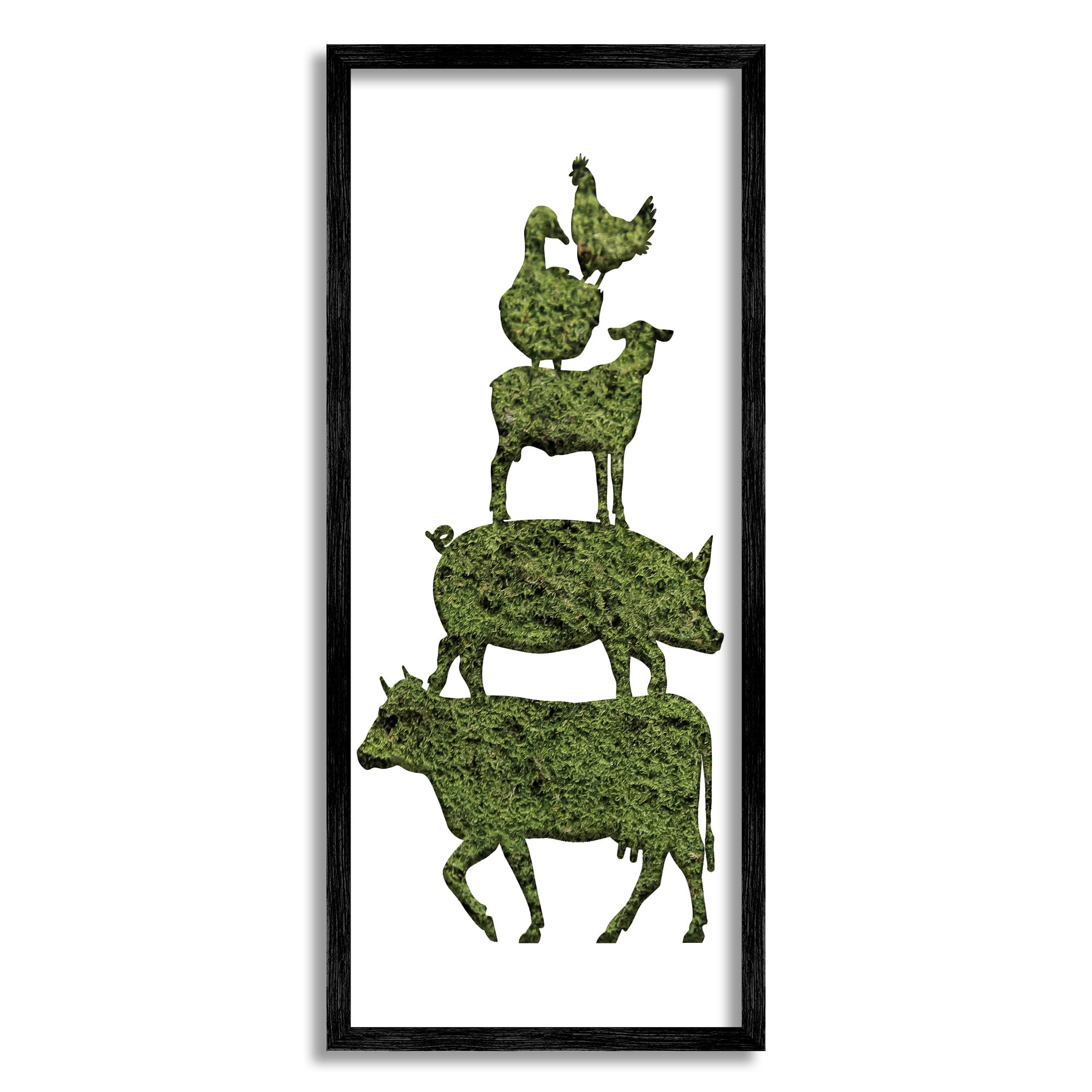 Stupell Industries Farm Animal Stack Green Grass Pattern Silhouette Modern Painting White Framed Art Print Wall Art, 13 x 30, Design by Daphne Polselli