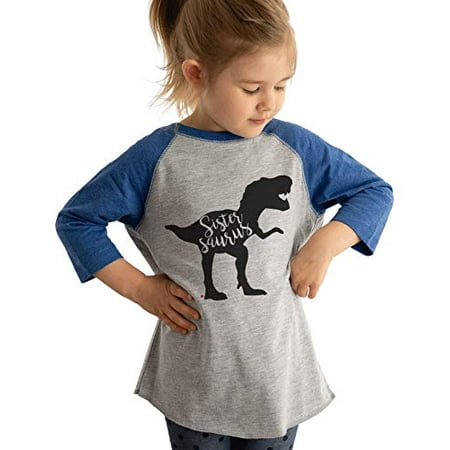 

7 ate 9 Apparel Girl s Sister Dinosaur Blue Raglan Tee