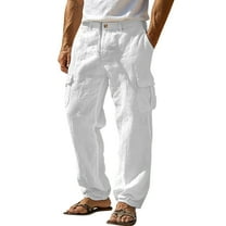 WAVSUF Tall and Big Men Multiple Pockets Cargo Pant for Mens Regular Fit Long Pants Comfortable Ventilation Suit Pants White Size 3XL