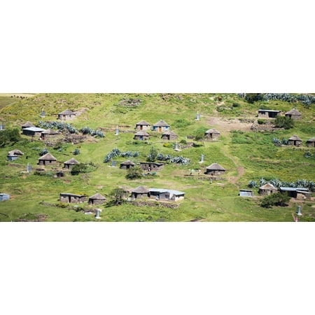 Lesotho village on the side of a mountain South Africa Canvas Art - Panoramic Images (36 x 12)