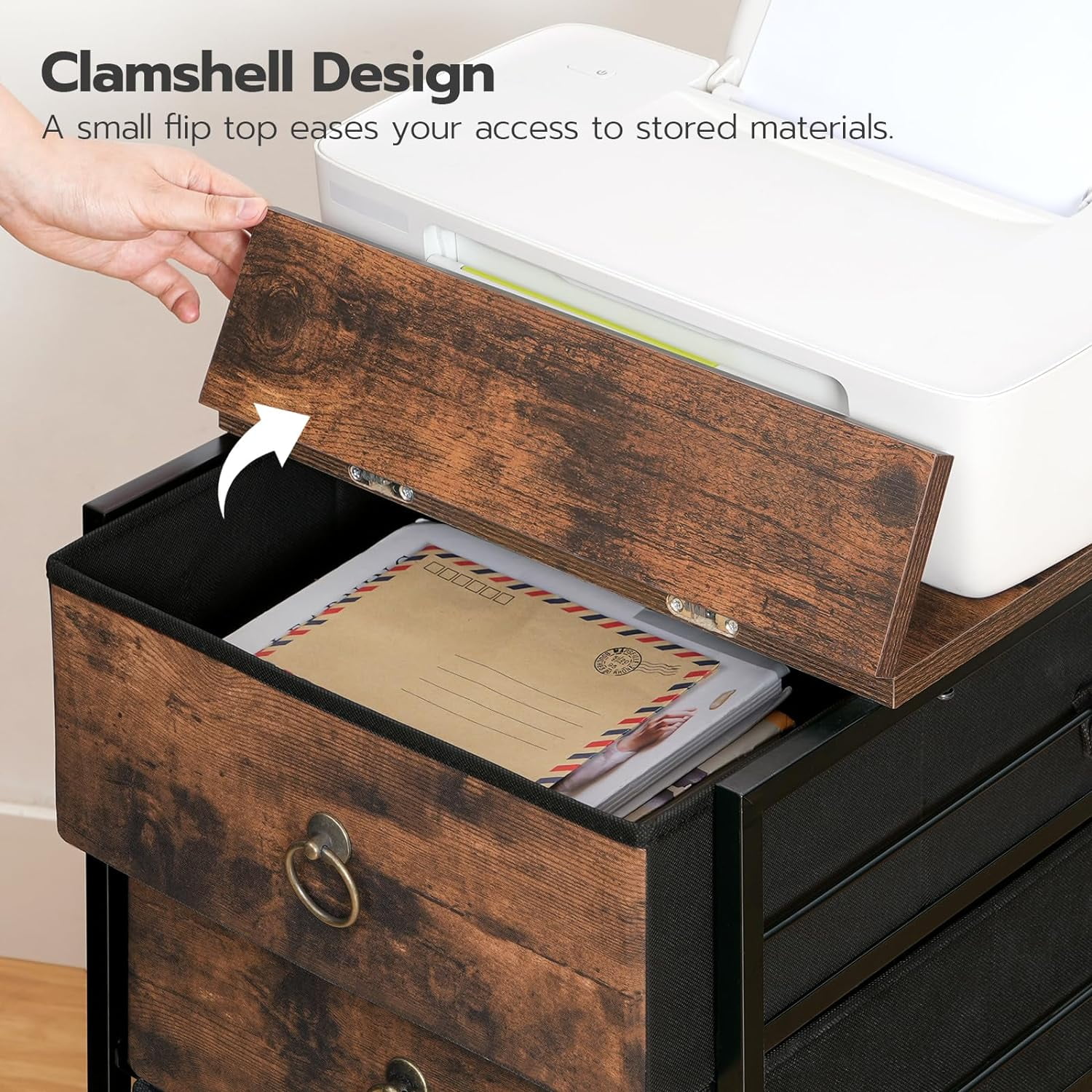 3-Drawer Rolling File Cabinet for Home Office, Vertical Under-Desk Cart with Fabric Drawers, A4/Letter-Sized, Rustic Brown