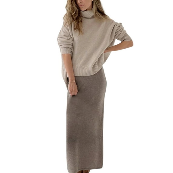 SAYOO Women's Autumn Winter Casual Loose Sweater Solid Color Long Sleeve High Neck Knitwear