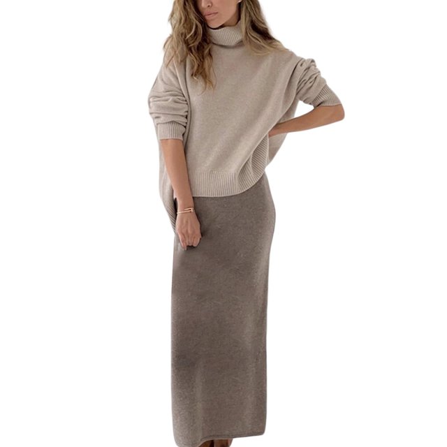 Txlixc Suéter casual de otoño e invierno para mujeres suéter suelto de manga larga y cuello alto de color sólido Txlixc moda