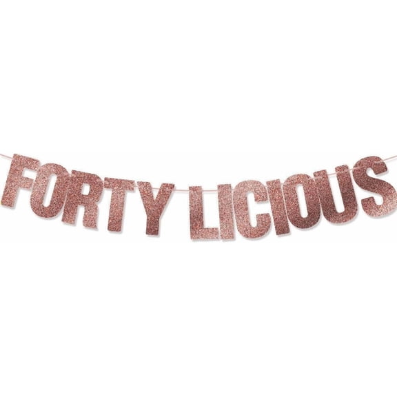 Pre-Strung 40th Birthday Rose Gold Glitter Banner, Happy 40th Birthday Decorations for Women, 40 Year Old Party Sign