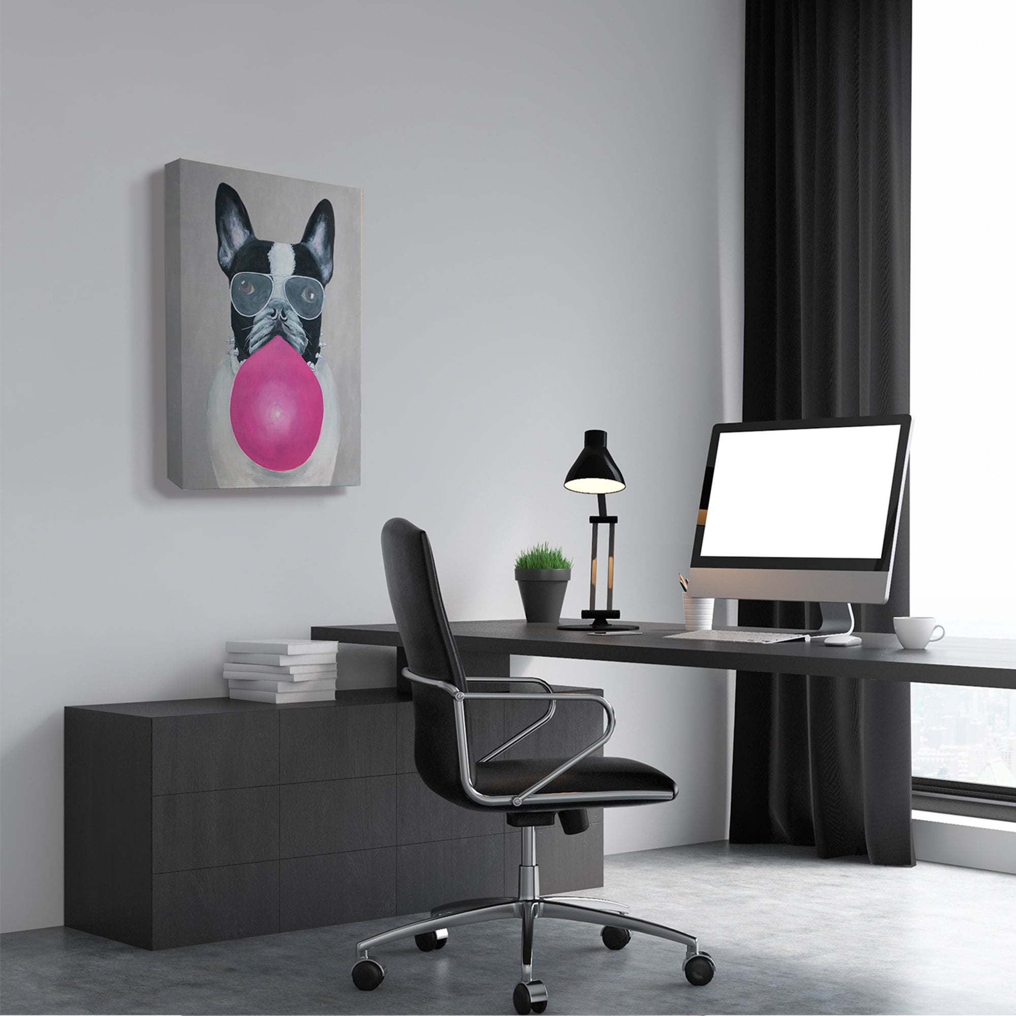 The Stupell Home Decor Collection French Bulldog With Bubblegum And Glasses Canvas Wall Art
