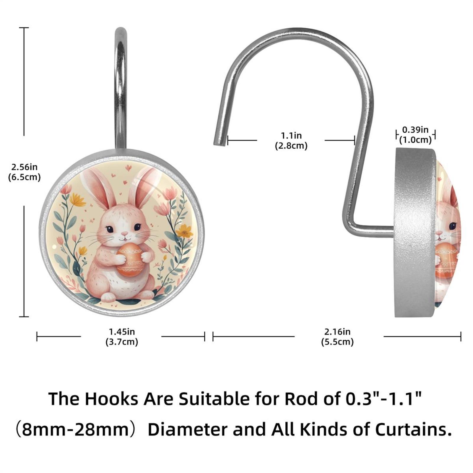 Imobaby 12 Pcs Metal Shower Curtain Hooks Rust Proof for Shower Curtain Liner - Pink Bunny Flower