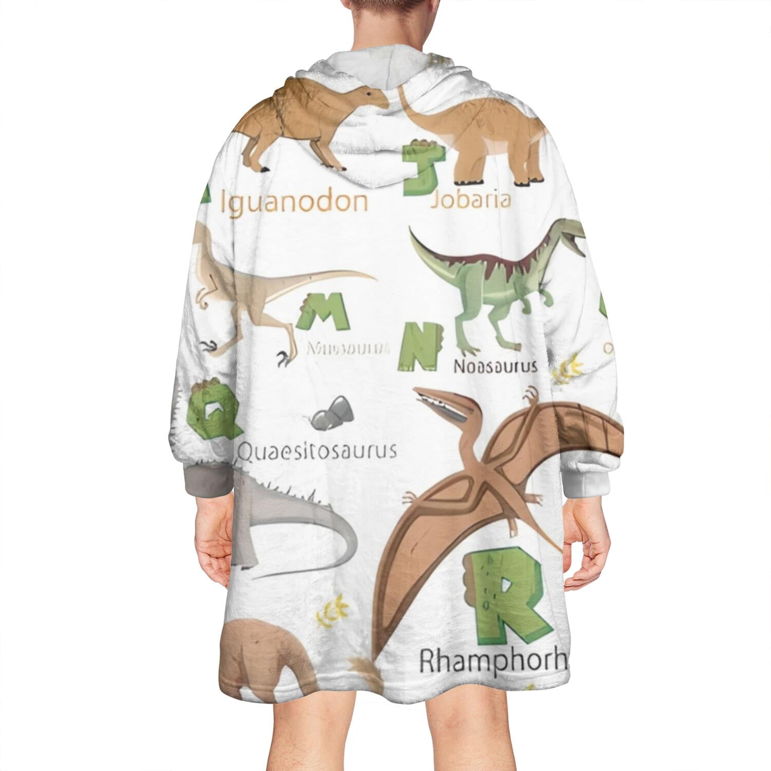 Wearable Oversized Blanket,Alphabet Dinosaur Names Chart Pattern Wearable Blanket Hoodie for Adults,Cozy Hooded Blankets with Super Pockets,Super Warm Fuzzy Pullover for Women & Men