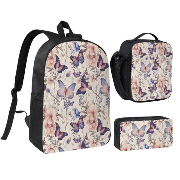 Butterfly Backpack Set 3pc ,Backpack with Lunch Bag and Bag 17 Inch