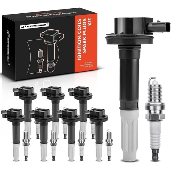 A-Premium Ignition Coils and Spark Plugs Kits Compatible with Ford F-150 2016-2017 Mustang 2016-2017 5.0L Replace# FR3Z12029A 8-PC Set
