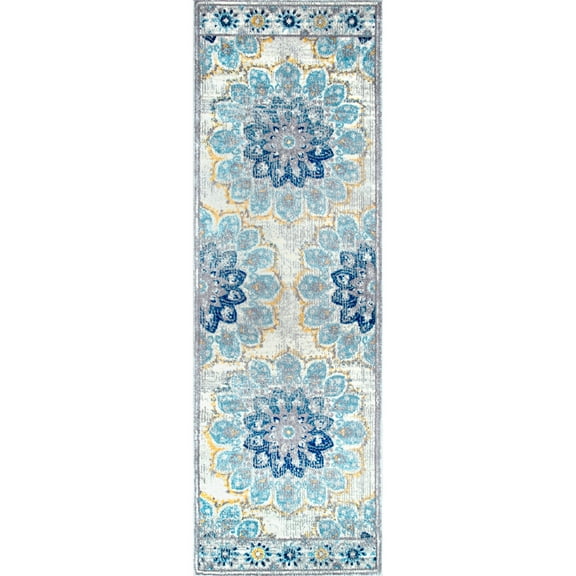 nuLOOM Kiyoko Vintage Floral Runner Rug, 2' 6" x 6', Blue