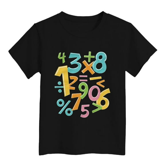 Summer Tee Shirts for Toddler Girls Short Sleeve Math Themed Print Outfit Casual Comfortable & Soft Children's Clothing Black 18-24 Months