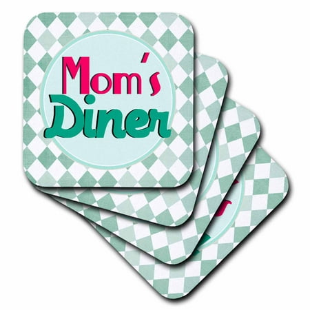 

3dRose Moms Diner on aqua. Retro hot pink turquoise teal blue 1950s style 50s fifties kitchen Mothers day - Soft Coasters set of 8
