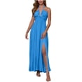 thumbnail image 2 of Summer Plus Size Beach Dresses For Women Solid Color Backless Waist Slit Long Coverup Summer Dresses — Blue∣XL, 2 of 5