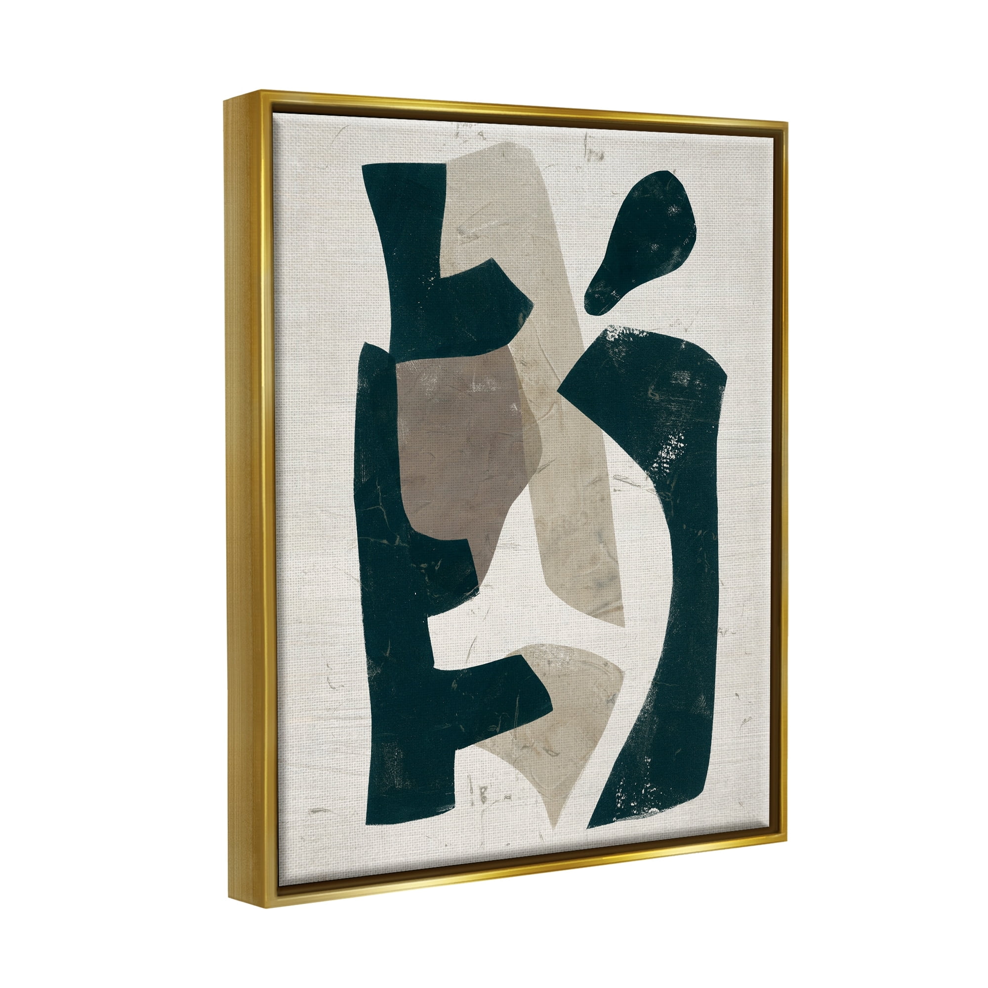 Stupell Industries Black & Brown Geometric Shapes Abstract Weathered Pattern Painting Metallic Gold Floating Framed Canvas Print Wall Art, Design by June Erica Vess