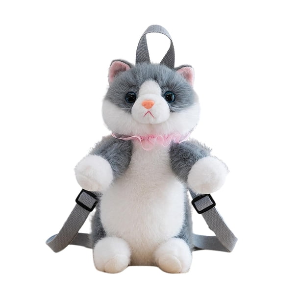 Mochila con forma de gato para viajes y calle, regalo para mujeres. Mochila de peluche realista con forma de animal. Gris