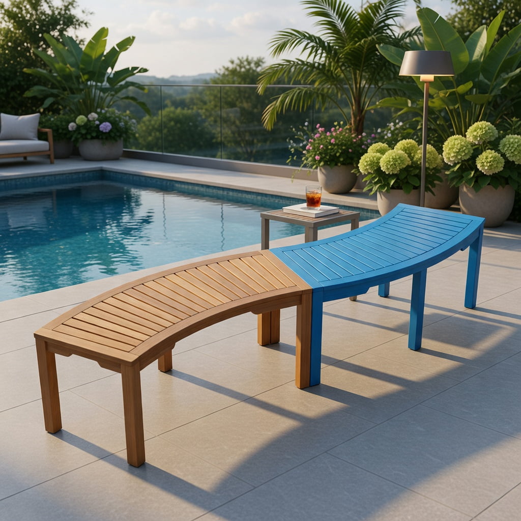 Hommoo Acacia Wood Outdoor Garden Bench, 2-Person Curved Backless Bench for Patio, Deck & Balcony, Natural Finish