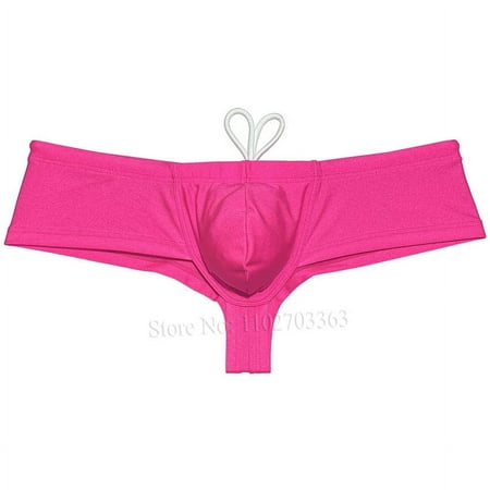 Botmois Men s Solid Nylon Brazilian Bikini Boxers Briefs Swimwear Drawstring Swimsuit Shiny Cheeky Swim Thong Beach Bathing Suit Mini Surfing Trunks Pink L