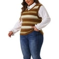 thumbnail image 4 of Agnes Orinda Plus Size Sweaters for Women Sleeveless Casual Outfits V-Neck Striped Knit Sweater Vests 3X Brown, 4 of 6
