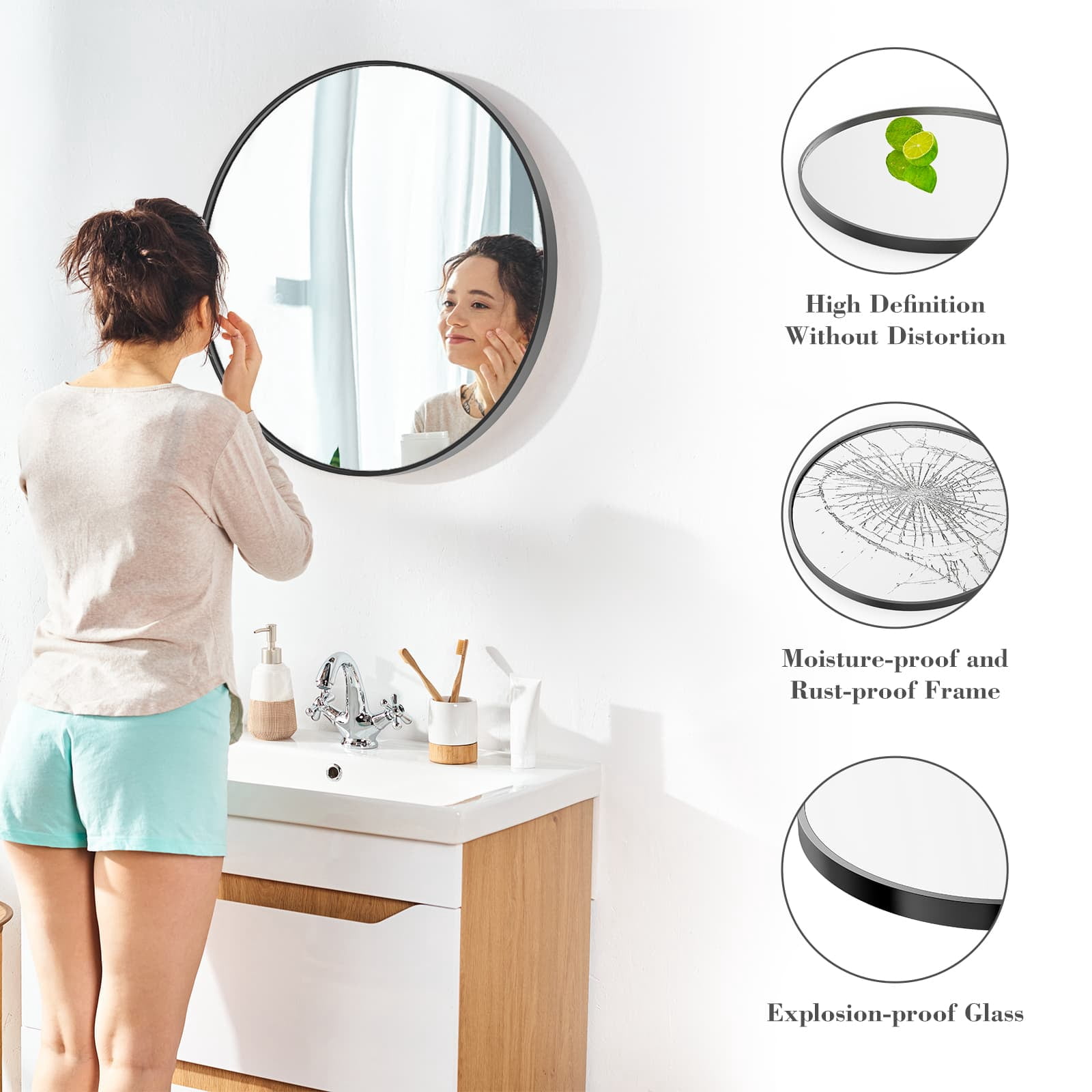 MAYEERTY 30in Black Round Wall Mirror Bathroom Mirrors, Circle Vanity Mirror