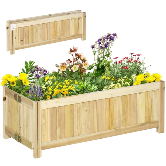 Foldable Raised Garden Bed, Wooden Planter Box, Herb Garden, Portable Veggie Planter w/Drainage - 27.6"x11.6"x9.8", Backyard Patio Flowers